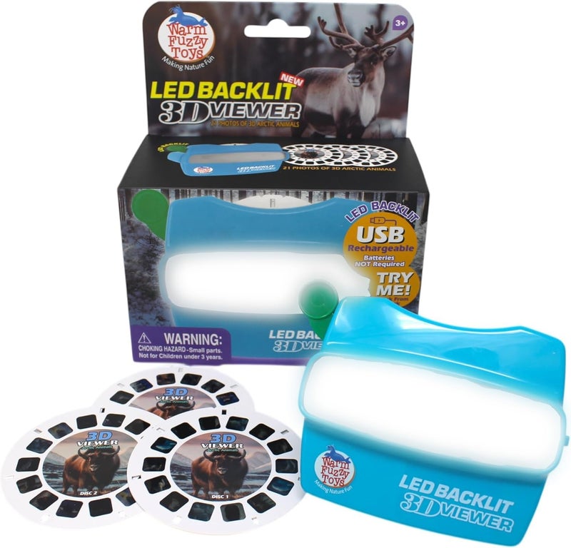 WARM FUZZY Toys LED Backlit 3D Viewer – (Arctic) – New 2025 USB-C Rechargeable Slide Viewer for Kids & Adults Includes 3 Reels with 21 HD 3D Images – Patent-Pending Retro Toy, No Light Source Needed - Image 1